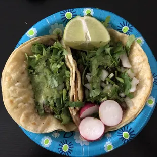 Carne Asada tacos.. the cheese pupusa is underneath!