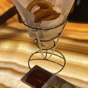 Onion rings.  Not really hot enough.