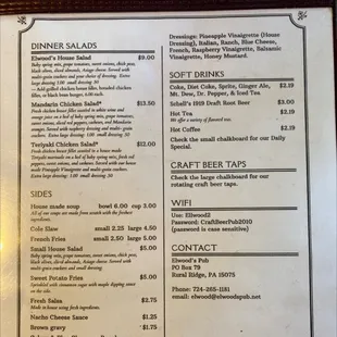 the menu of the restaurant