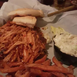 Yummy pulled pork and sweet potato fries!