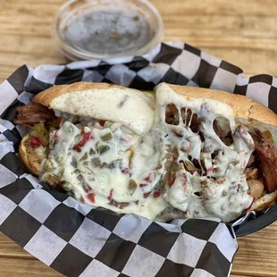 a meat and cheese sandwich