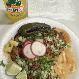 Al pastor barbacoa chorizo 3 tacos
