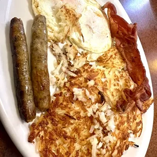 Hash Brown, sausage, egg, and bacon