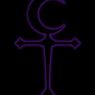 a purple cross with the moon in the background