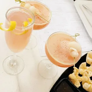 Pearis by Night (lemon topping) + Lychee Hibiscus Clementine Martini (lychee topping) + State Fair Cheese Wontons