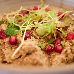 Charred eggplant (walnuts, garden herbs, pomegranate molasses)