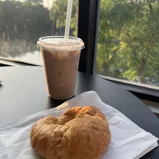 a croissant and iced coffee