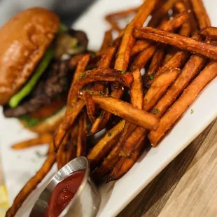 Wagyu Burger all the way with Sweet Potato Fries