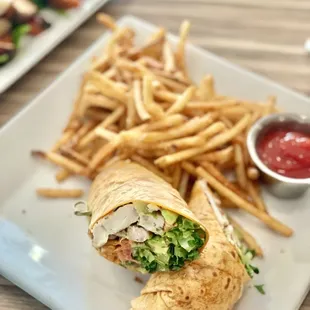 E&amp;G Wrap ($13) - chicken, avocado, romaine, carrots cucumber, tomato with truffle fries. Loved how truffle-y the fries were!