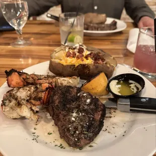 6 oz filet &amp; lobster tail w/ a loaded baked potato