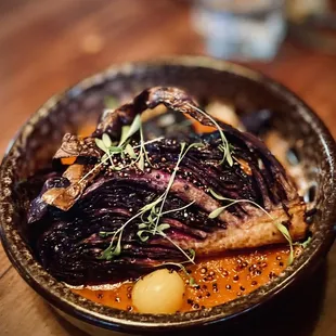 Salmon entree special with red cabbage
