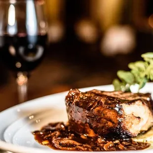 Smoked Heritage Pork Chop wild mushroom sauce