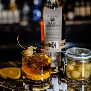 Old Fashioned Basil Hayden Bourbon, fresh orange, cherry, sugar cube