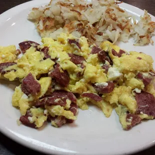 Salami And Eggs with Hash Browns