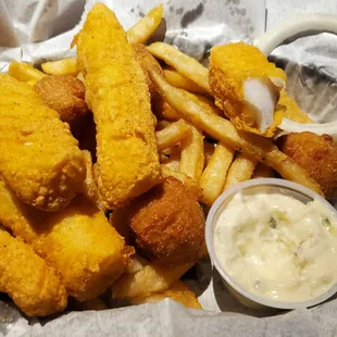 a basket of fish and chips