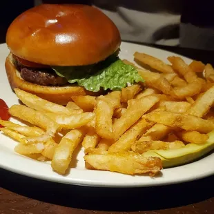 a hamburger and french fries