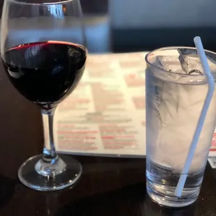 a glass of wine and a drink