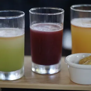 Pisco sour flight 2 (Serrano, chicha, and maracuya)