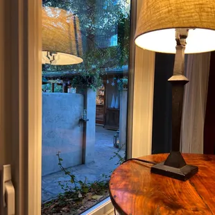View from our room the lily pad toward the pool and coffee room.