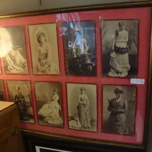 Victorian era, a large frame of promotional photos of 1890s stage actors.