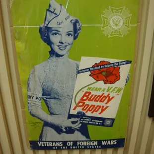 An awesome little VFW poster in the front entry area - 1953.