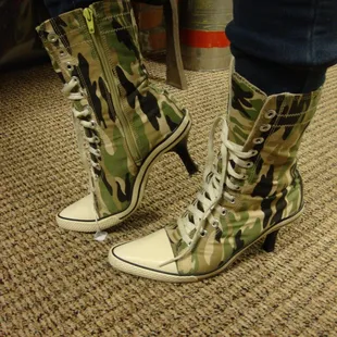 My wife found some high heel camouflage tennis shoes - wild!