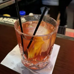 A huge glass of Old Fashioned