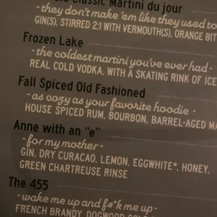 the menu of the restaurant