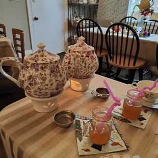 teapots on a table