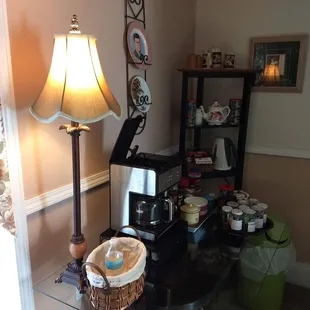 Coffee and tea set up for inn guests