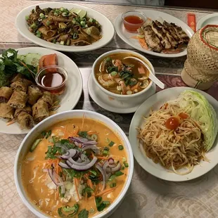 a variety of dishes of food