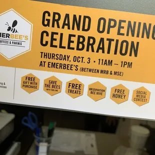 Grand opening info.