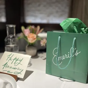 We were given a gift to go. Two coffees for the next morning with the most amazing coffee cake. The staff here is so thoughtful.