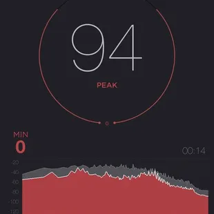 94 dB loudness of music. Like a lawn mower. Don't try to talk to anyone. Servers kept asking "what?"