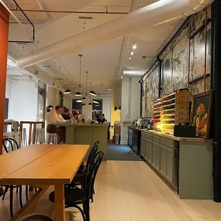 a dining room with a long table