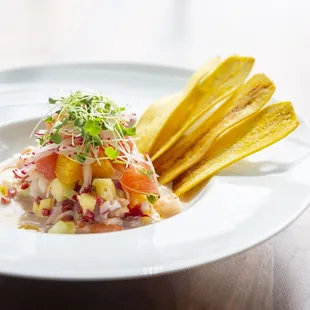 a plate of food on a wooden table