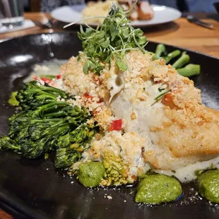 Crab meat encrusted walleye