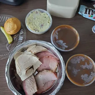 Slice meat combos beans &amp; potato salad
