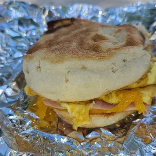 English Muffin, Egg, Ham &amp; Cheddar Cheese