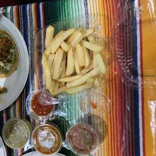 French fries and salsas