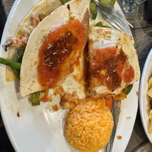 Fajita Quesadilla (Chicken) and rice