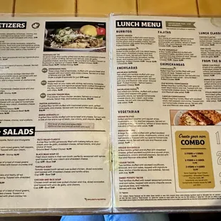 2024 menu of appetizers, lunches, etc.