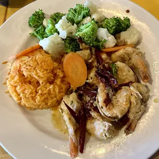 Lenten meal of shrimp, rice, and vegetables