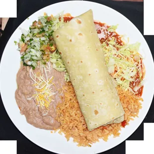  a burrito, rice and beans