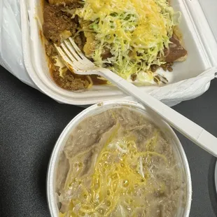 Beans (8oz.) and Two Enchiladas (w/ Meat) - Ground Beef