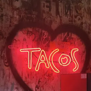 Tacos heart sign in restaurant