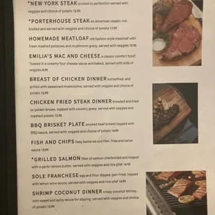 a menu for a steak dinner