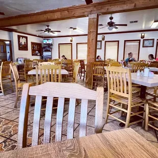 tables and chairs in a restaurant