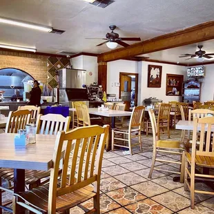 tables and chairs in a restaurant