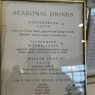 Seasonal Drink Menu